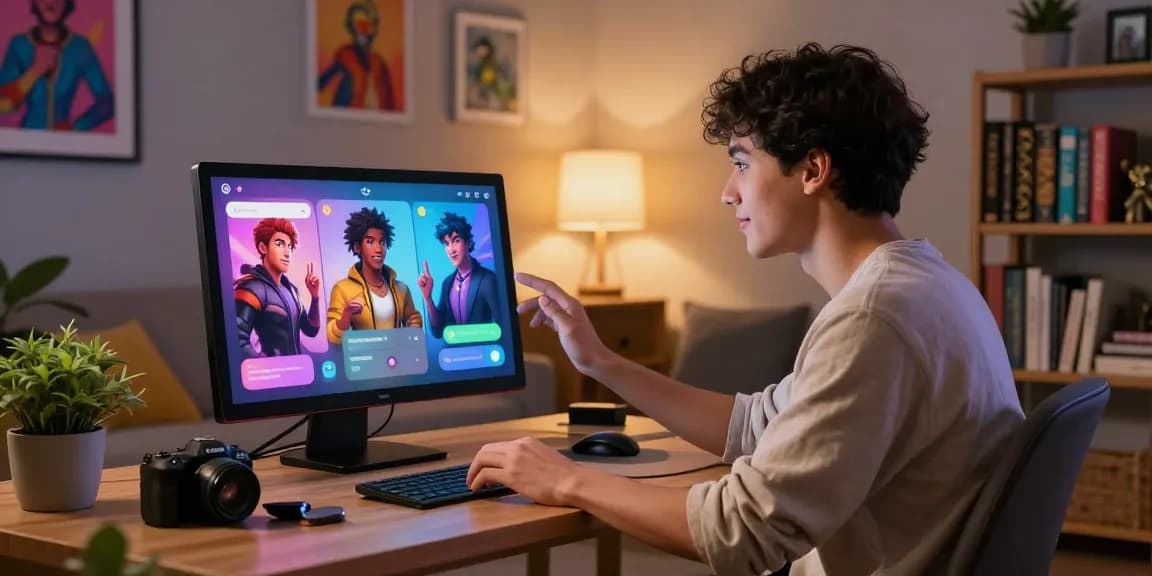 Engaging with the ai 18+ chatbot in a cozy home office, showcasing NSFW character interaction.