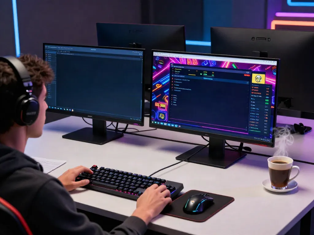 Player immersed in a credit card casino game, showcasing vibrant gaming graphics and immersive setup.