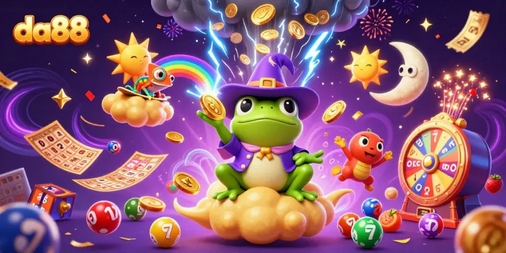 Engage with da88's vibrant online casino world, where luck rains down like golden coins amidst an electrifying scene.
