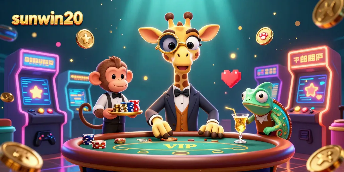 Experience the vibrant fun at sunwin20 with a high-roller giraffe, a monkey valet, and a chameleon bartender.
